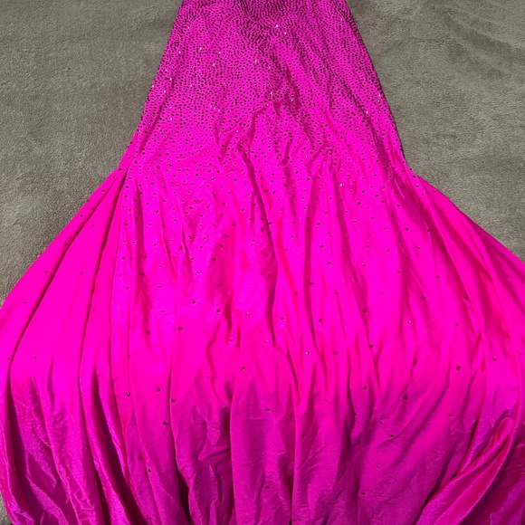 Hot pink bedazzled strappy back corset with butt scrunch- prom or pageant dress - Picture 4 of 7